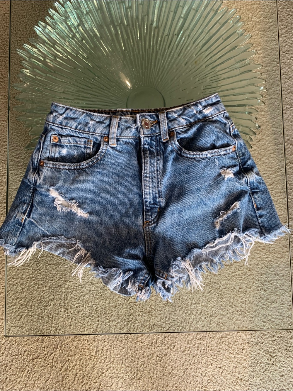 Garage Blue Distressed High-Waist Denim Jean Shorts